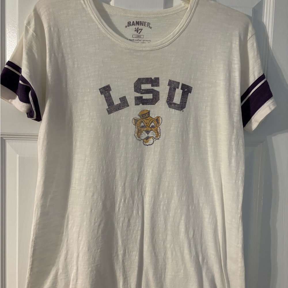 LSU Tigers white T-shirt worn once. By Banner  47. Tag reads large.  P/P is #19